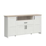 Buffet 4 portes 1 tiroir petits - meubles - aksel - 194 x 43 x 99cm - blanc et bois