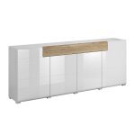 Buffet 4 portes 1 tiroir petits - meubles - jules - 208 x 39 x 82cm - blanc et bois Buffet 4 portes 1 tiroir petits - meubles - jules - 208 x 39 x 82cm - blanc et bois