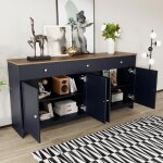 Buffet 4 portes 3 tiroirs salon salle � manger gris - noir