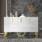 Buffet 4 portes blanc haut brillant - design g�om�trique avec poign�es et pieds en m�tal - style moderne ...
