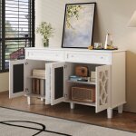 Buffet 4 portes miroir meuble avec tiroirs et tagres rglables pour salon ou salle  manger mdf blanc ...