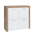 Buffet 4 portes petits - meubles - nora - 104 x 39 x 99cm - blanc et bois