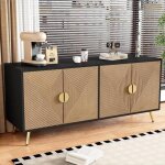 Buffet 4 portes avec poign�es en or bross� et pieds brillants 160 cm sideboard noir + marron