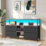 Buffet 4 tiroirs 3 etag�res buffet bas avec led buffet de salon meuble tv cadre en m�tal meuble de rangement ...