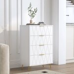 Buffet - avec 4 tiroirs - panneau placage blanc - 60 x 34 x 90 cm - rangement - enfilade - style moderne ...