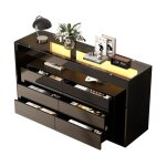 Bahut avec lumi�res led 6 tiroirs etag�res de rangement commode moderne buffet de salon meuble de rangement ...