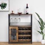Buffet - armoire de cuisine - casiers  vin avec 1 porte vitre et tiroirs meuble bar 5 niveaux en bois ...