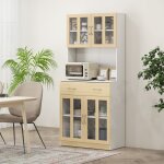 Buffet armoire de cuisine multi - rangement 4 portes vitrine verre avec �tag�re tiroir coulissant grand ...