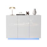 Buffet armoire - 120x40x75cm - �clairage led - 2 portes - 3 tiroirs - blanc
