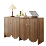 Buffet aspect noyer 147�40�80cm avec 4 portes - �tag�res r�glables et poign�es en aluminium ? meuble ...