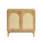 Buffet baama effet ch�ne et rotin naturel 2 portes 80cm - bois