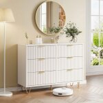 Buffet bahut 100cm meuble de rangement moderne armoire de cuisine commode 6 tiroirs blanc finition buffet ...