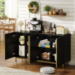 Buffet bahut - 150cm avec 4 portes ondul�es - meuble de rangement salon salle � manger - noir et or