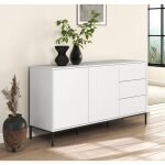 Buffet bahut 2 portes et 3 tiroirs 150 x 80 x 41 cm couleur blanc finition mate rangement serena Buffet bahut 2 portes et 3 tiroirs 150 x 80 x 41 cm couleur blanc finition mate rangement serena