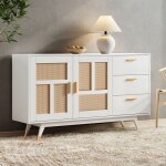 Buffet bahut avec 2 portes et 3 tiroirs 160x40x87 cm style moderne buffet bas meuble de rangement panneaux ...