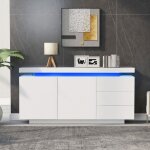 Buffet - bahut 2 portes 3 tiroirs blanc brillant led moderne 140x35x725 cm - meuble salon commode sans ... Buffet - bahut 2 portes 3 tiroirs blanc brillant led moderne 140x35x725 cm - meuble salon commode sans ...