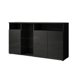 Buffet bahut 3 portes 3 �tag�res en verre led 150 x 82 x 40 cm couleur noir avec finition brillante clark ...