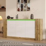 Buffet bahut 3 portes led - 150x40x70. 5cm - blanc - buffet bas - buffet de rangement - pour salon et ...