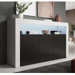 Buffet bahut 3 portes led 155 x 915 x 37cm couleur blanc et noir finition mate rangement aker