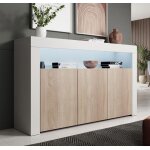 Buffet bahut 3 portes led 155 x 915 x 37cm couleur blanc et sonoma finition mate rangement aker Buffet bahut 3 portes led 155 x 915 x 37cm couleur blanc et sonoma finition mate rangement aker