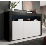 Buffet bahut 3 portes led 155 x 915 x 37cm couleur noir et blanc finition mate rangement aker
