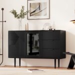 Buffet bahut avec 3 tiroirs 2 portes porte vitrée meuble de salon elégant noir 120x38x79. 5 cm Buffet bahut avec 3 tiroirs 2 portes porte vitrée meuble de salon elégant noir 120x38x79. 5 cm