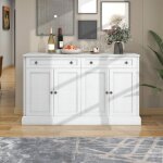 Buffet bahut buffet 4 portes 2 tiroirs 150 x 40 x 86 cm - meuble salon salle � manger moderne blanc antique ...