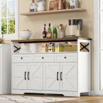 Buffet bahut 4 portes 3 tiroirs armoire de cuisine buffet bas de salon style rustique 140x35x95cm meuble ...