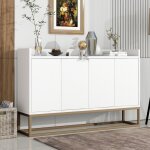 Buffet bahut avec 4 portes pieds avec cadre en métal doré meuble de salle à manger 120 x 30 x 80 cm blanc ... Buffet bahut avec 4 portes pieds avec cadre en métal doré meuble de salle à manger 120 x 30 x 80 cm blanc ...