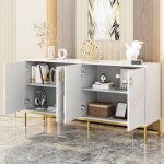 Buffet bahut avec 4 portes et pieds m�tal meuble de salon ou salle � manger moderne - 160x40x805 cm - ...