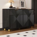 Buffet bahut avec 4 portes profiles pieds sphriques 120x35x71 cm meuble de sjour style moderne noir ...