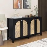 Buffet bahut 4 portes en rotin poigne mtallique - meubles de salle  manger salon cuisine noir