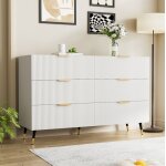 Buffet bahut 6 tiroirs blanc finition mate buffet moderne commode de chambre buffet bas de rangement ...