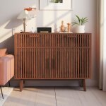 Buffet bahut - adwolt - buffet en bois noyer - 100x35x80 cm - 2 tiroirs - 2 portes coulissantes