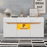 Buffet bahut - becag - buffet de salon moderne avec led - buffet bas avec 4 tiroirs - 140x40x70cm - blanc ...
