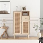 Buffet bahut bois 60 x 40 x 101 cm grand espace de rangement avec 2 portes 6 compartiments et 1 tiroir ...