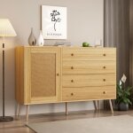 Buffet bahut commode avec 1 porte et 4 tiroirs texture en rotin 120x40x83 cm meuble de sjour style moderne ...