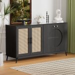 Buffet bahut commode avec 4 portes pieds en bois 160x40x80 cm dessin moderne meubles de salon noir