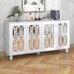 Buffet bahut commode avec 4 portes pieds en bois massif 160x40x84 cm design moderne meubles de salon ... Buffet bahut commode avec 4 portes pieds en bois massif 160x40x84 cm design moderne meubles de salon ...