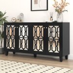 Buffet bahut commode avec 4 portes pieds en bois massif 160x40x84 cm design moderne meubles de salon ... Buffet bahut commode avec 4 portes pieds en bois massif 160x40x84 cm design moderne meubles de salon ...
