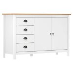 Buffet - hill - armoire en bois - 130 x 40 x 80 cm - 2 portes - 4 tiroirs - blanc et marron miel