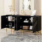 Buffet bahut contemporain avec 4 portes et pieds m�tal meuble moderne pour salon ou salle � manger - ...