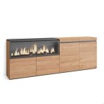 Buffet bahut enfilade 4 portes 208x35x75cm 1feu lectrique xxl couleur chne beige rf3225