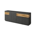 Buffet 4 portes 2 tiroirs kiles ? gris anthracite & ch�ne clair ? design moderne et spacieux