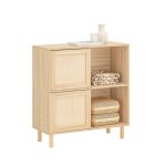 Buffet bahut fsb87 - n sobuy - 2 portes coulissantes naturel - bois - 80x35x87cm - style campagne