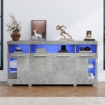 Buffet bahut meuble de rangement avec lumi�re led 16 couleurs buffet bas de salon bahut moderne 4 portes ...