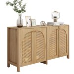 Buffet bahut buffet minimaliste moderne 4 portes rotin poign�es m�tal - bois naturel - salon salle � ...
