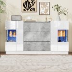 Buffet bahut moderne 2 portes 3 tiroirs avec led blanc finition brillante meuble de rangement 140x35x75 ...