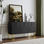 Buffet - bahut buffet moderne 3 portes noir - �tageres r�glables poign�es m�tal - base salle � manger ...