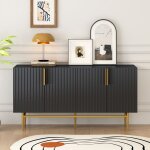 Buffet bahut - moderne & �l�gant 4 portes poign�e dor�e meuble pour salle � manger&salon&chambre noir ...